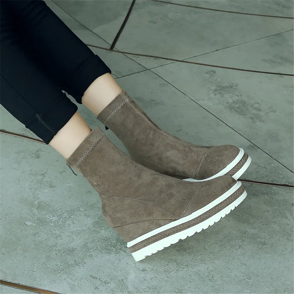 RIBETRINI Brand New women's Genuine Leather Ladies Wedges High Heels Platform Shoes Woman Casual Soft Autumn Ankle Boots