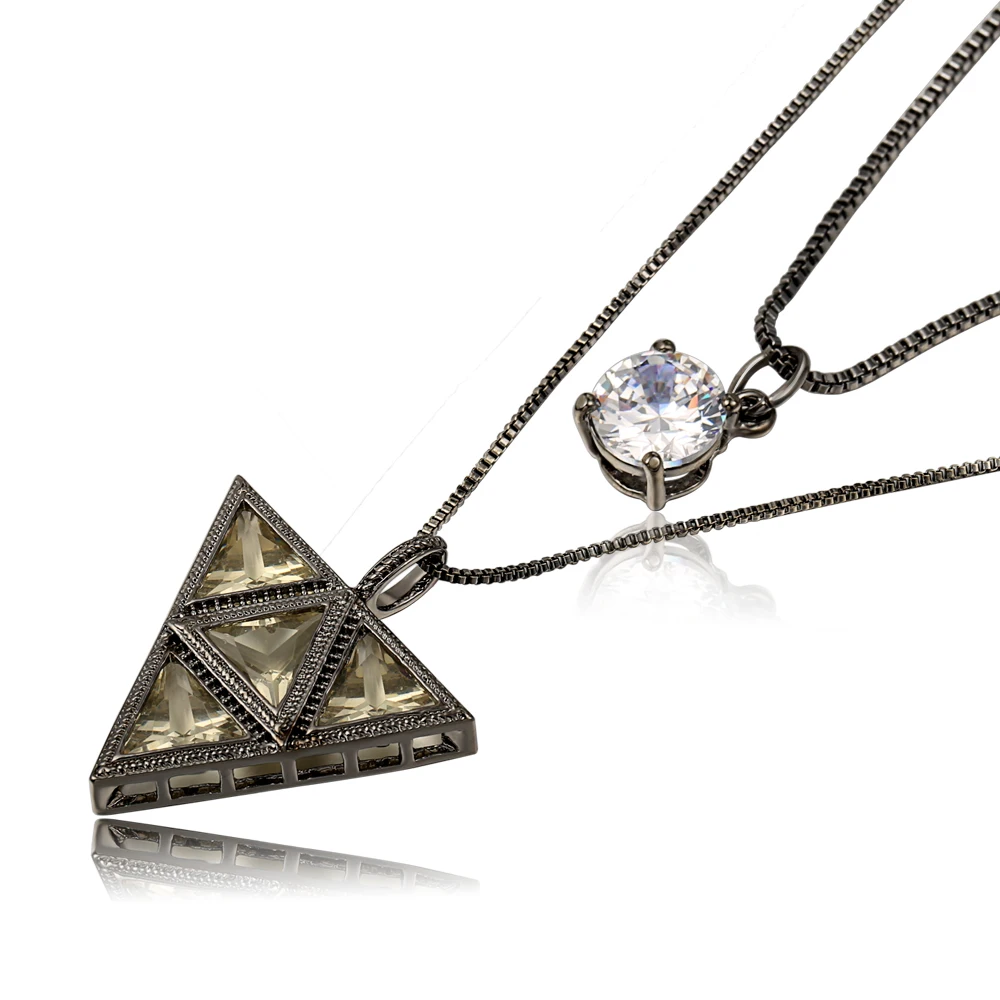 Двойное винтажное длинное ожерелье для женщин треугольник кулон кристалл со