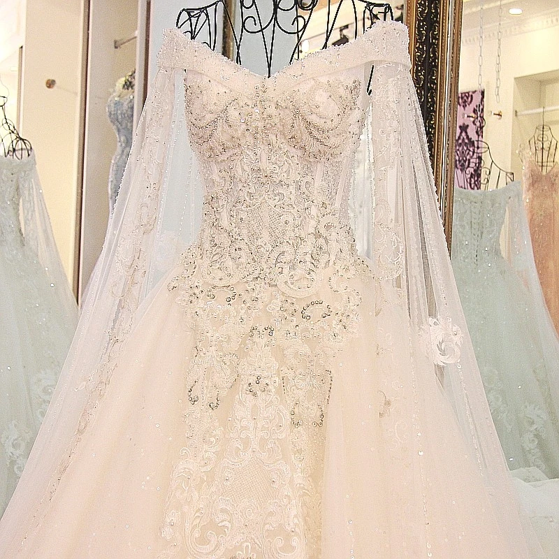 LS45880 Королевское свадебное платье с длинной накидкой кружевное милое бальное