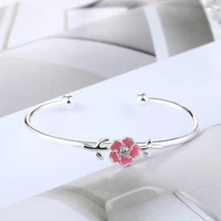 exquisite temperament new epoxy national style silver plated jewelry bracelets cherry pink flower gift bangles sb45