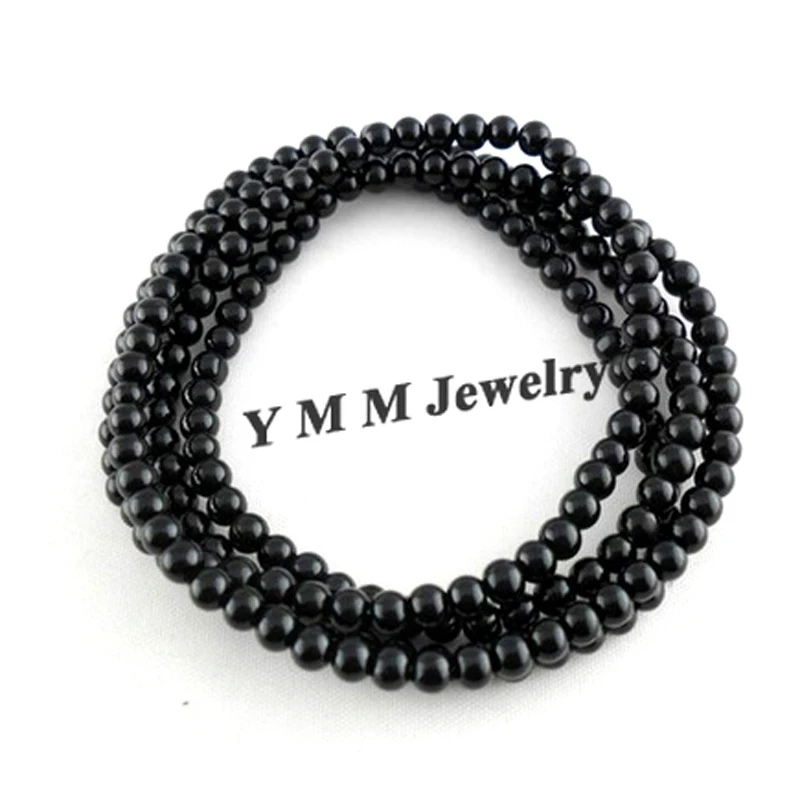 

Fashion 4mm Black Glass Beaded Bracelets 4 Rows Enlaced Bracelets 12pcs/lot Wholesale