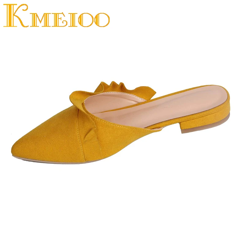 Женские туфли без застежки Kmeioo модные мюли с оборками и острым носком 2020 | Обувь