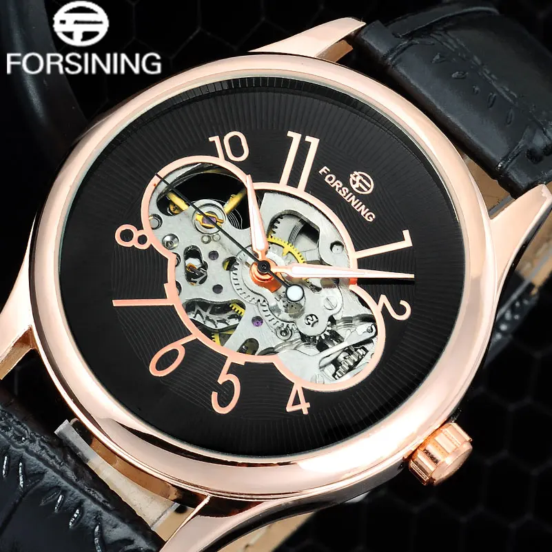 FORSINING 2017 мужские модные повседневные часы механические с ручным заводом черные