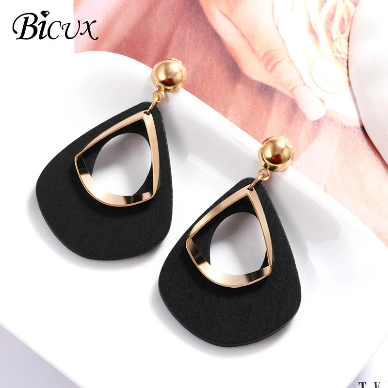 Black 3 BICUX, новые модные круглые висячие серьги в Корейском стиле для женщин, геометрические круглые золотые серьги в форме сердца, свадебные ювелирные изделия - Окраска металла: Black 3