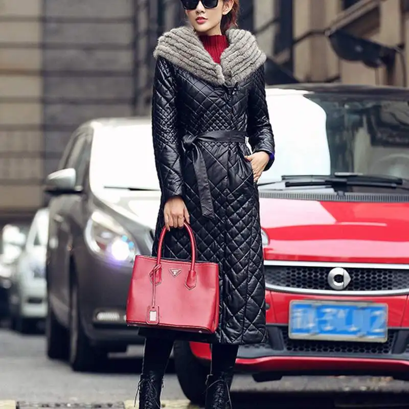 2020 Winter New Fashion Genuine Leather Down Jacket Women Sheep Skin Slim Long Ladies Coat High Quality Thicker Outerwear PR274 | Женская