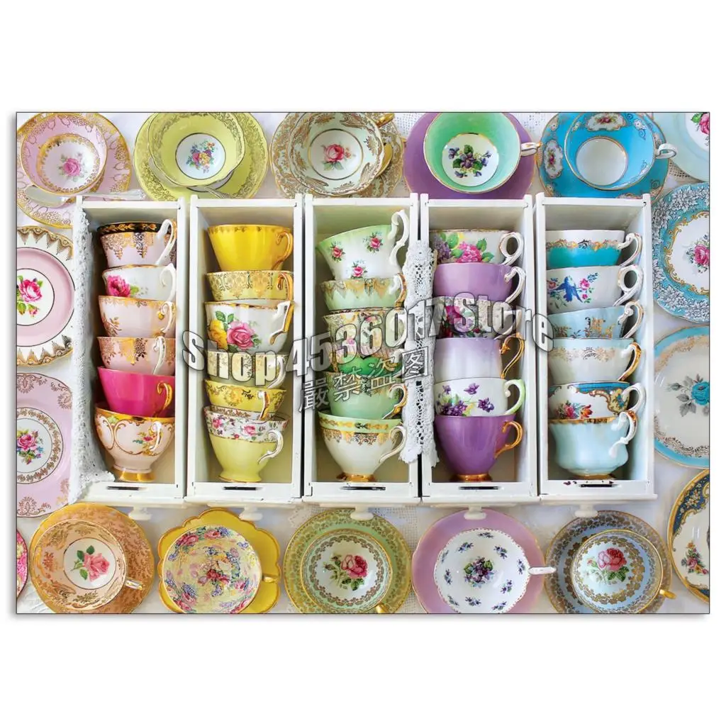 

5D DIY Diamond painting Colorful Tea Cups Full Diamond embroidery Cross Stitch Decor Collages Rhinestone Mosaic Christmas gifts