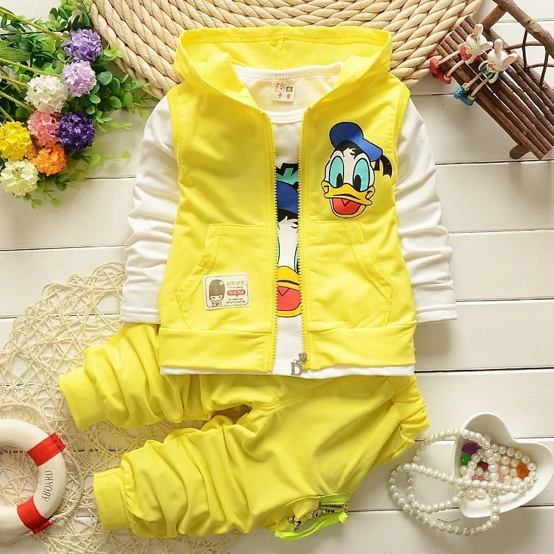 2018 Kids Clothing Boys Cartoon Jackets Donald Duck Hoodie Vest + Full Sleeve Shirt Pants 3 Pieces Suit For Baby Girls clothes | Детская