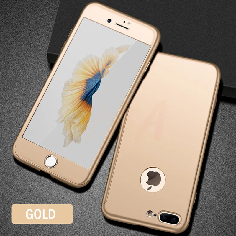 Золотой H& A Роскошный 360 Защитный чехол для iPhone 7 6 6s Plus Полный Жесткий PC чехол для телефона для iPhone 8 6 6s 7 Plus чехол с закаленным стеклом - Цвет: Золотой