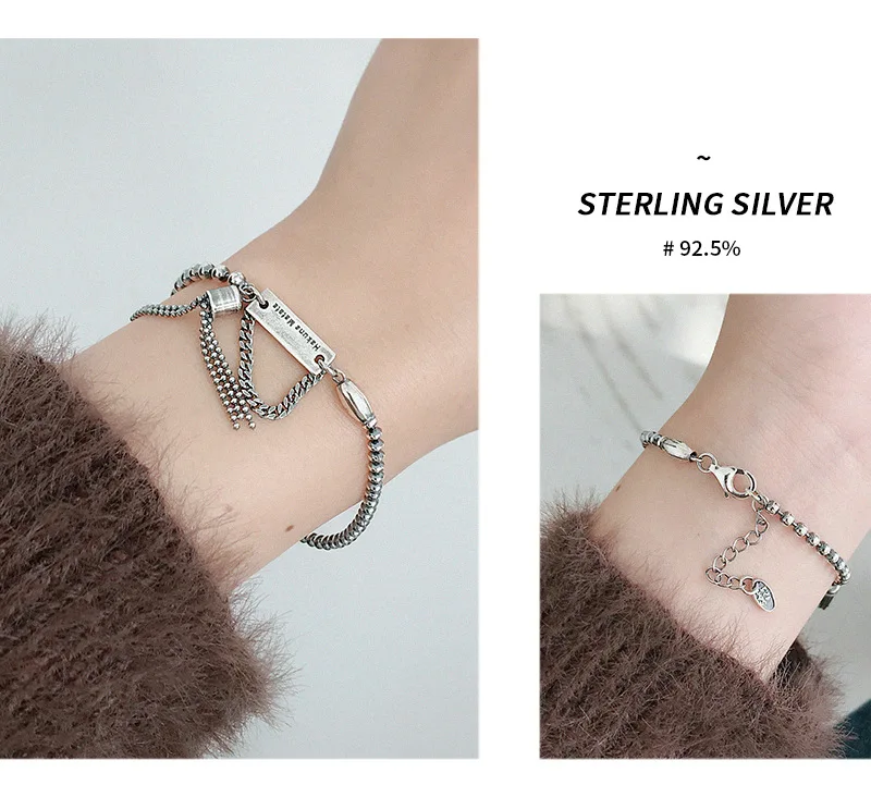 Стерлингового серебра 925 пробы кисточкой цепи браслеты для женщин pulseras mujer, винтажный браслет из бисера браслет на руку ювелирные изделия bileklik