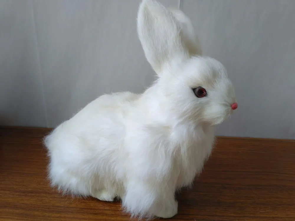 

Пластиковые и настоящие меха, белый кролик, большой размер 23x12x22 см, модель ручной работы, опора для домашнего декора, подарок d2364