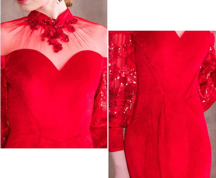 Винтажные вельветовые блестящие вечерние платья jaevini с высоким воротником и