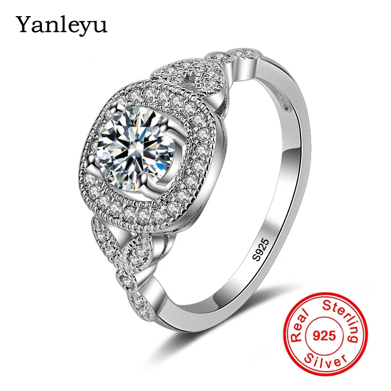 

Yanleyu Luxury Female Bridal Wedding Rings for Women Original Solid 925 Sterling Silver AAA Cubic Zircon Engagement Ring PR225