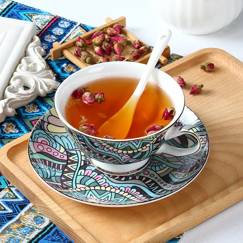Богемный набор кофейных чашек с блюдцем Bone China Boho Art Line ароматизированный чайный