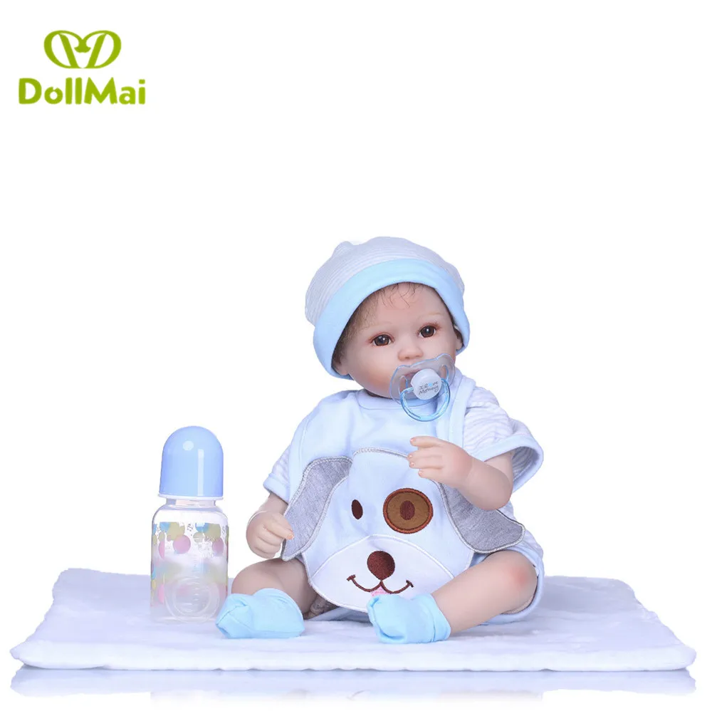 Кукла reborn для мальчиков Kawaii 40 см силиконовая кукла с голубой собачкой бутылочка