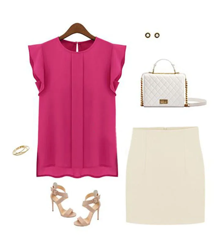 

1PC Womens Casual Loose Chiffon Short Tulip Sleeve Blouse Shirt Tops 17Oct31