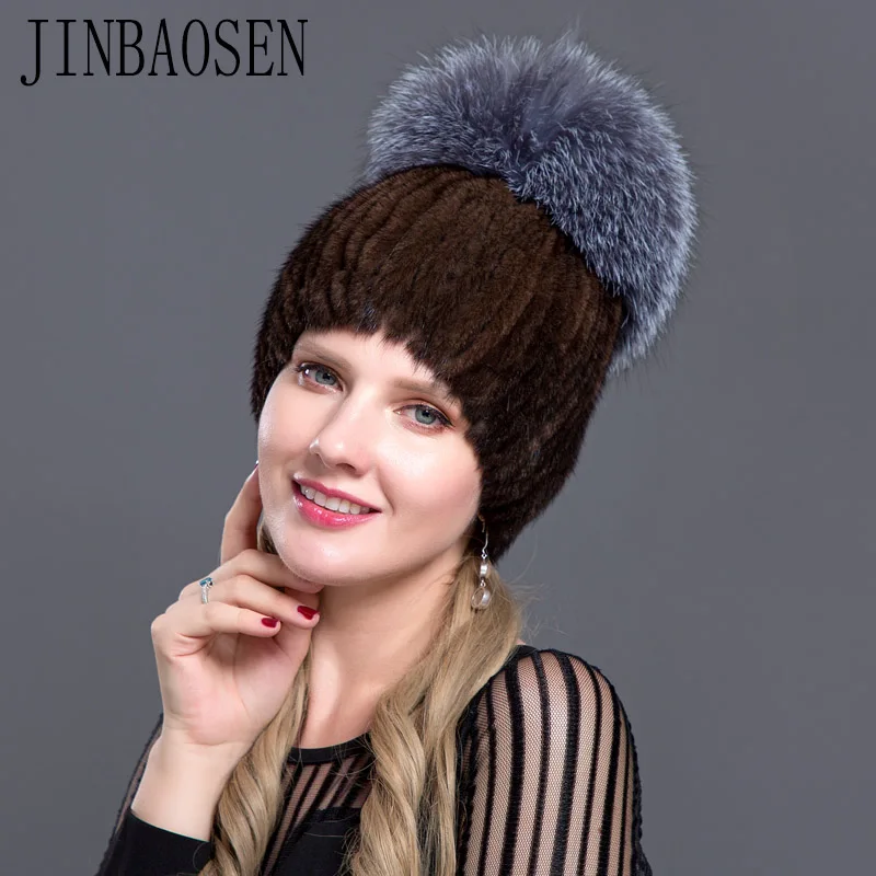 JINBAOSEN русская Лыжная шапка из меха норки комбинированная с модной меховой