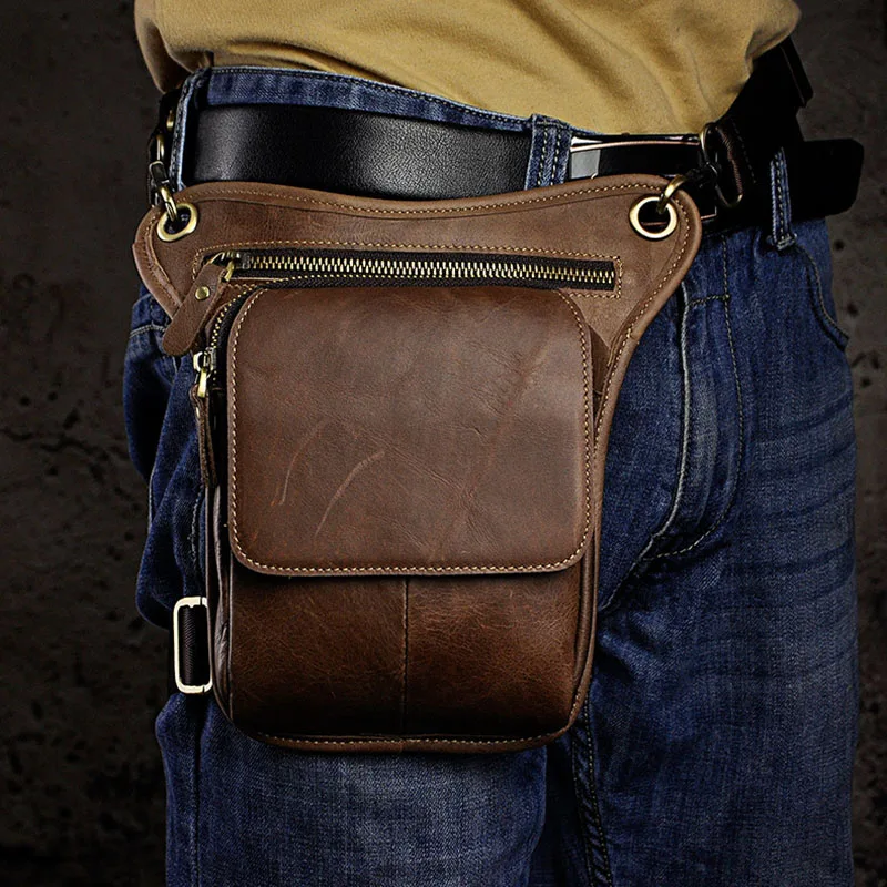 Забавная Мужская поясная сумка из 100% натуральной кожи саквояж на бедро для