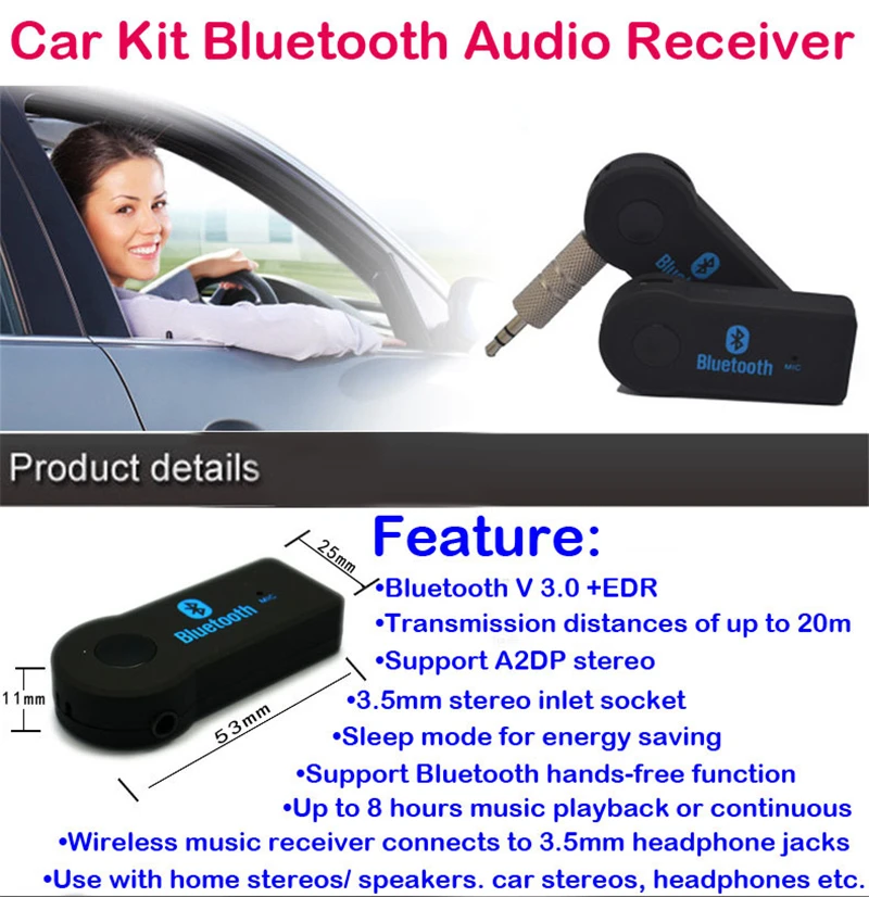 Приемник Bluetooth портативный автомобильный адаптер и Aux для потоковой музыки