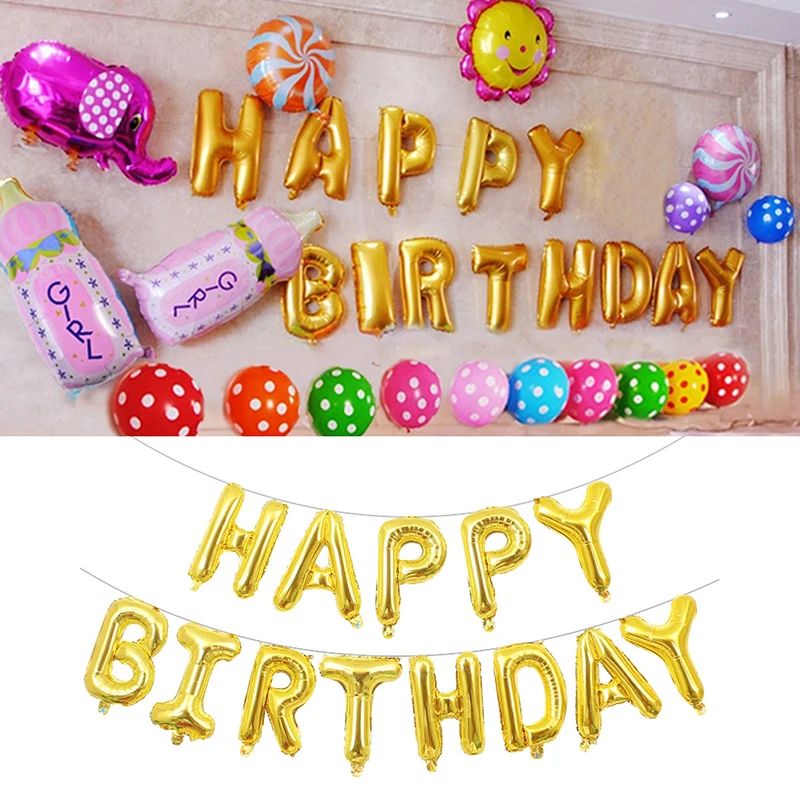 

16 Inch Birthday Aluminum Foil Balloon Set Happy Birthday Balloon Banner Bunting Self Inflating Letters Foil Party Balloons