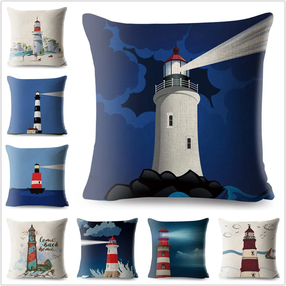 

Comics Lighthouse Pattern Linen 45*45cm Printed Pillow Case Living Room Pillowcases