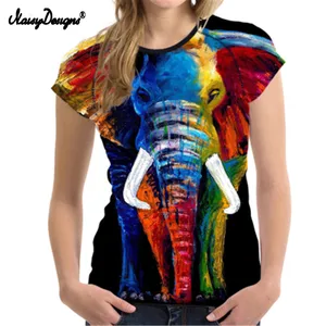 Женская футболка с коротким рукавом noisydesign, яркая футболка с 3D-принтом слона, Harajuku