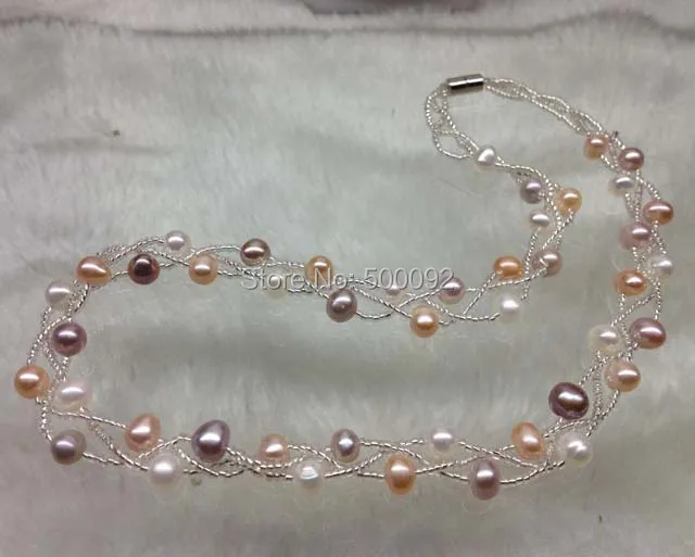 

Genuine 3Strands 5-6mm Cultured Freshwater Pearl Necklace