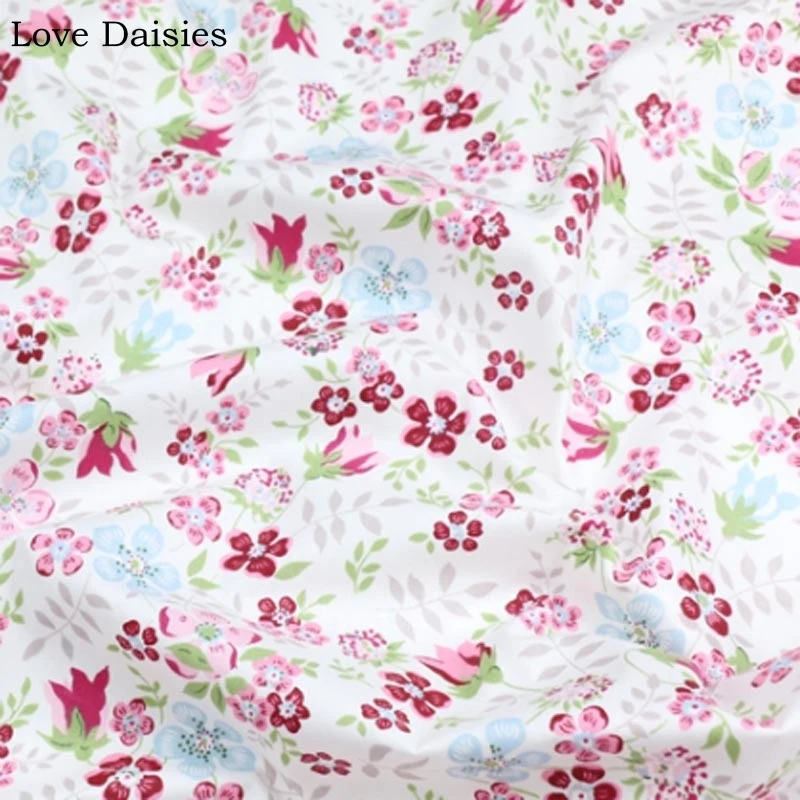 100% хлопок Twill Ткань Розовый Фуксия Синий маленькие цветы полоса ткань для DIY