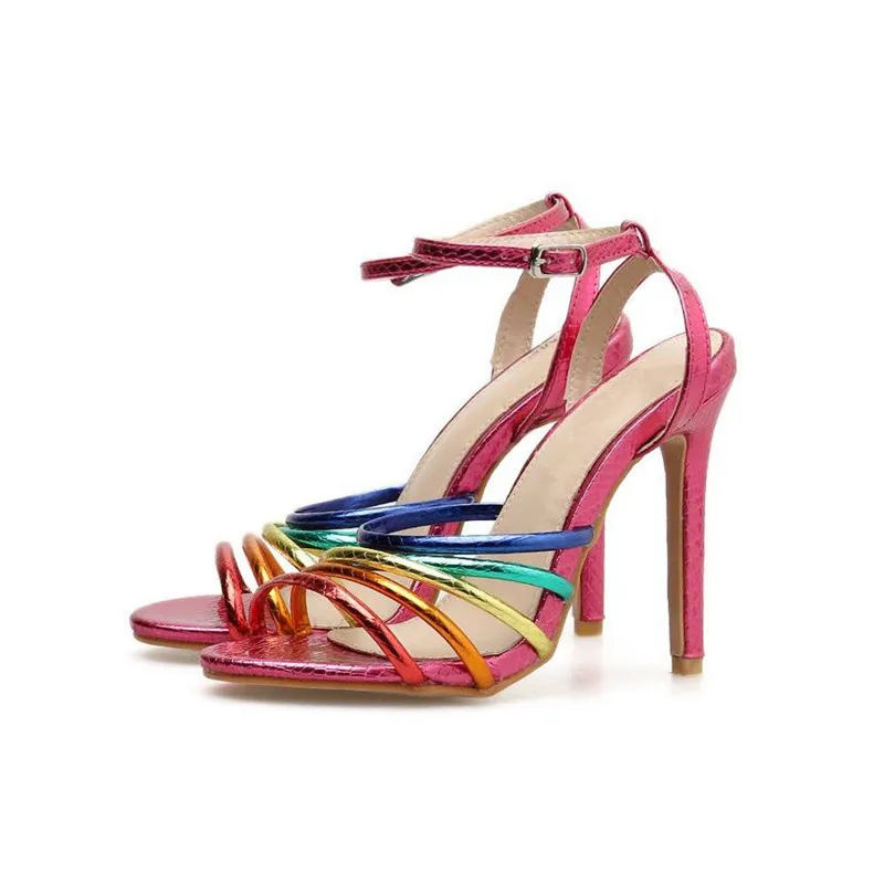 DiJiGirls Women Sandals Summer Colorful Fashion Heels Buckle Snake Pattern Sexy Sweetheart Woman Shoes Open Toe Stiletto | Обувь