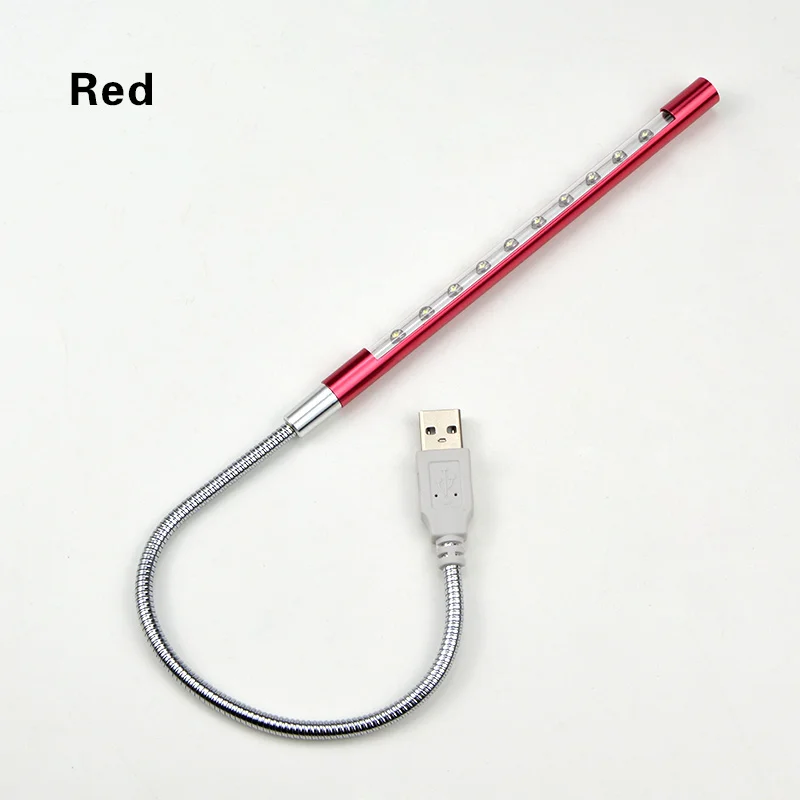 Красный 10 светодиодный s USB настольная лампа светодиодный светильник для чтения книг гибкий ноутбук компьютерный светильник для чтения настольная USB лампа для ноутбука power Bank - Цвет корпуса: Красный