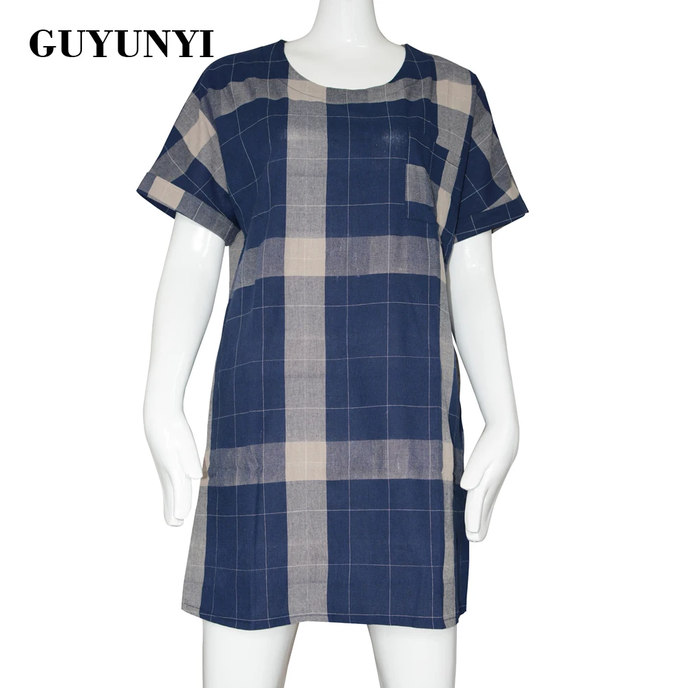 Женское Повседневное платье в клетку свободное офисное с круглым вырезом Q174 лето