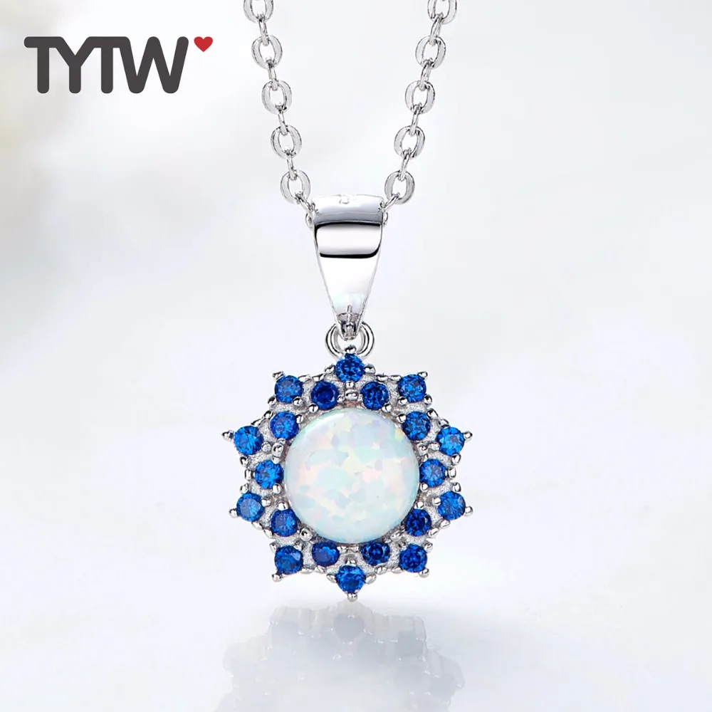 TYTW S925 Sterling Silver Opal gem jewel colorful Jewelry Special Gift Necklace sun Pendant choker necklaces for Women | Украшения и