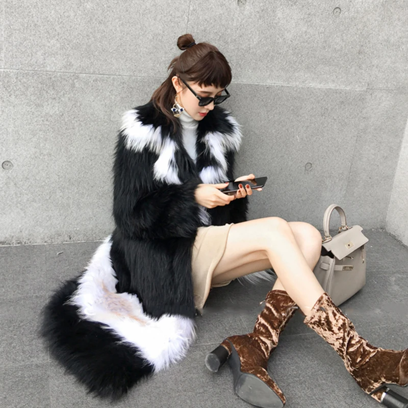 Женская зимняя куртка Ftangaiur плетеная шуба из лисьего меха отложной воротник