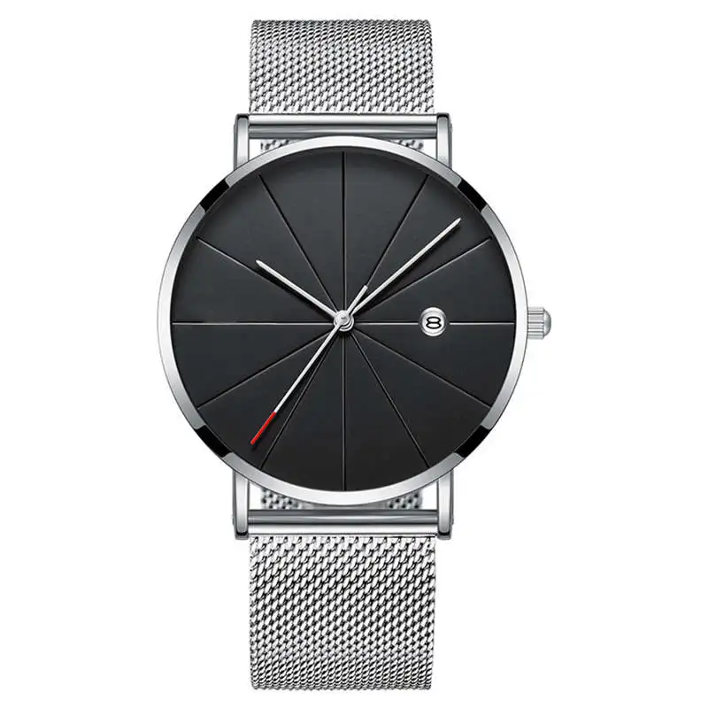 steel silver CTPOR мужские часы, мужские кварцевые часы с календарем, нержавеющая сталь, черный ремешок для часов, водонепроницаемые часы с датой, мужской бренд DW, без логотипа, дизайн - Цвет: steel silver