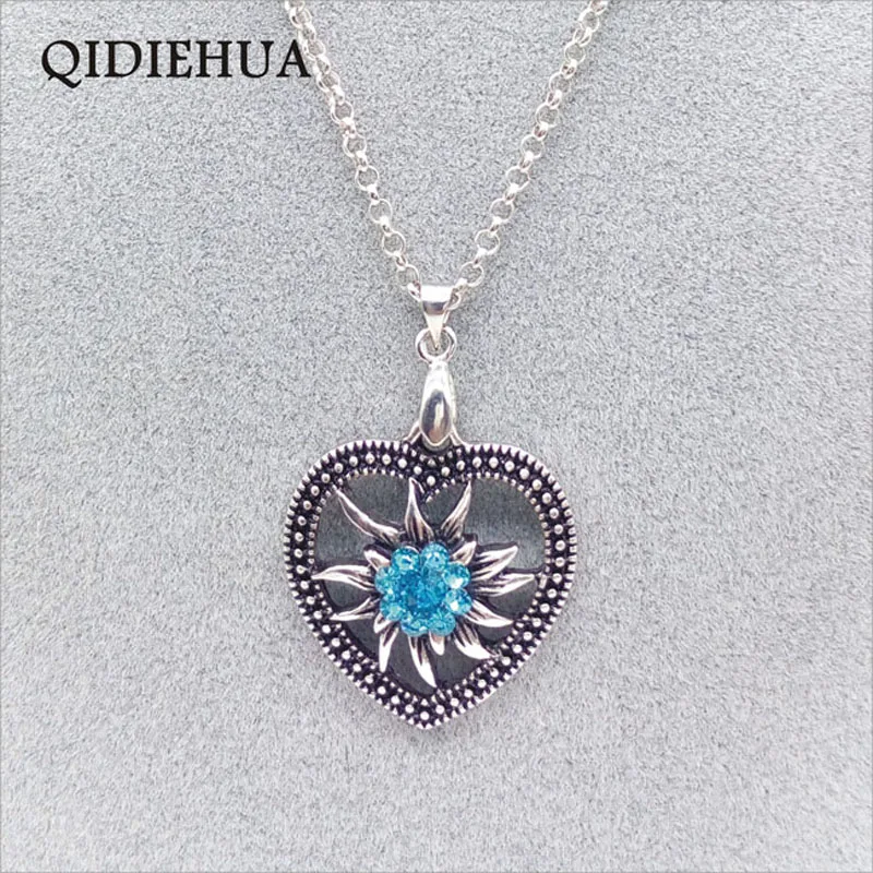QIDIEHUA Bijoux Collier антикварное серебряное ожерелье Эдельвейс с кулоном для женщин