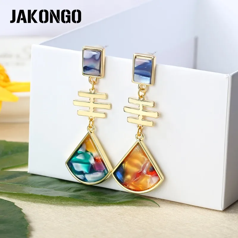 Женские длинные висячие серьги JAKONGO золотые с цветным камнем и кристаллами