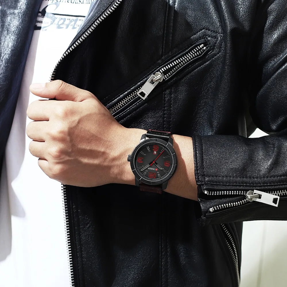 CURREN8324 Leather wrist watch Calendar Waterproof quartz Business men's |