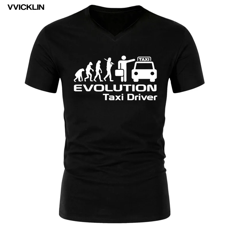 Мужская хлопковая футболка с коротким рукавом и v образным вырезом Evolution Of Taxi Driver
