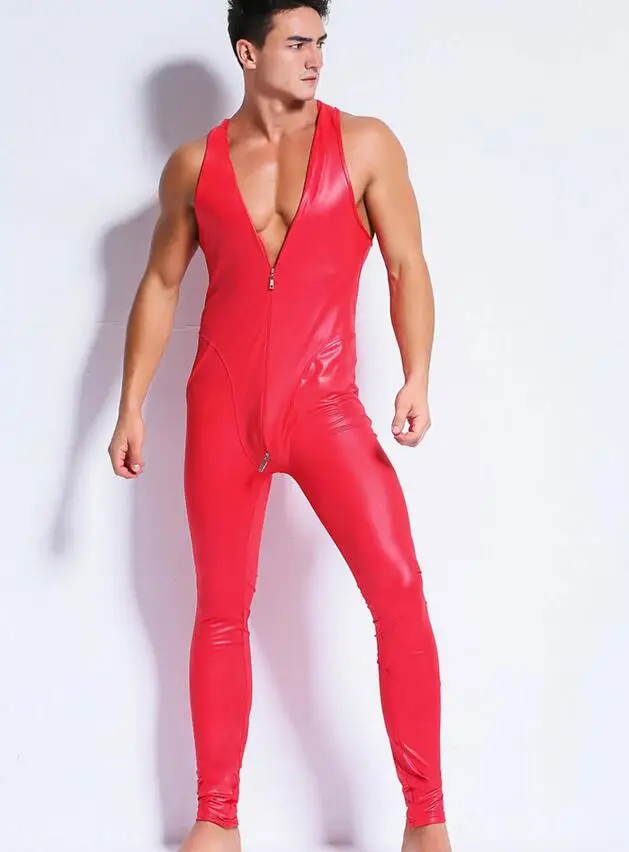 Красный черный латексный комбинезон для мужчин боди из искусственной кожи
