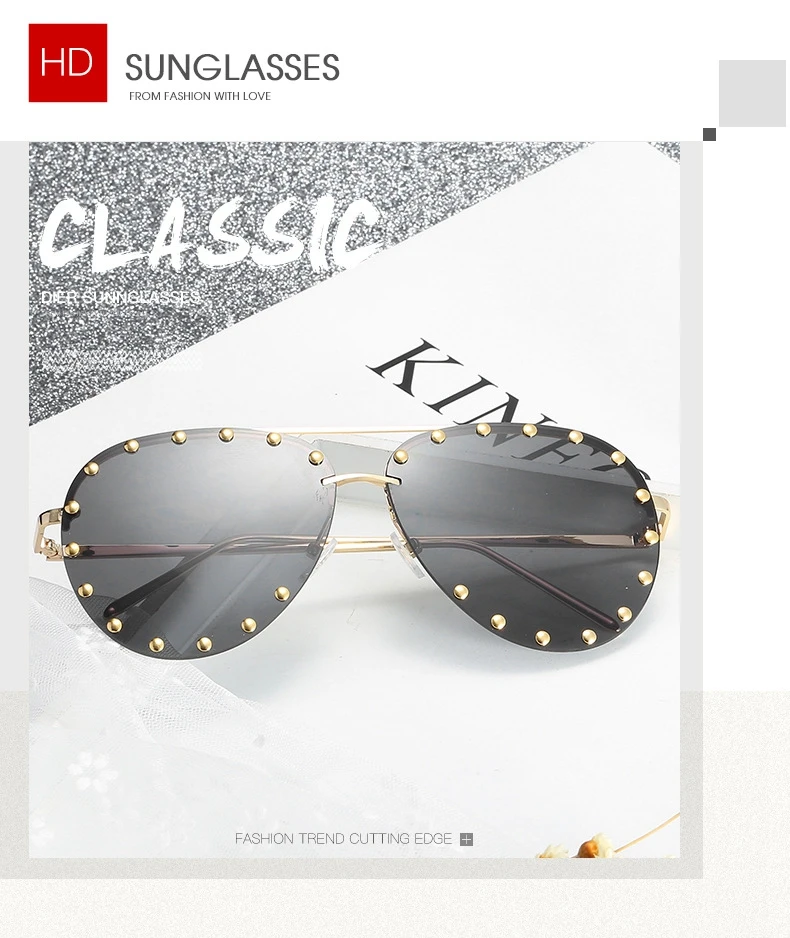 

2018 новый дизайн, солнцезащитные очки с заклепками, классические негабаритные очки, ретро роскошные солнцезащитные очки для женщин, без опра...