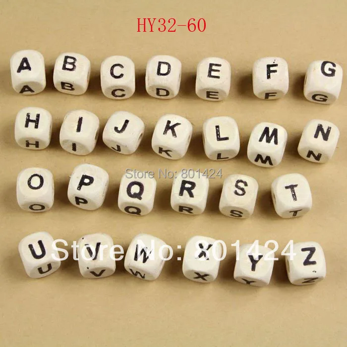 100 шт. смешанные деревянные бусины с буквами/буквами алфавита кубические