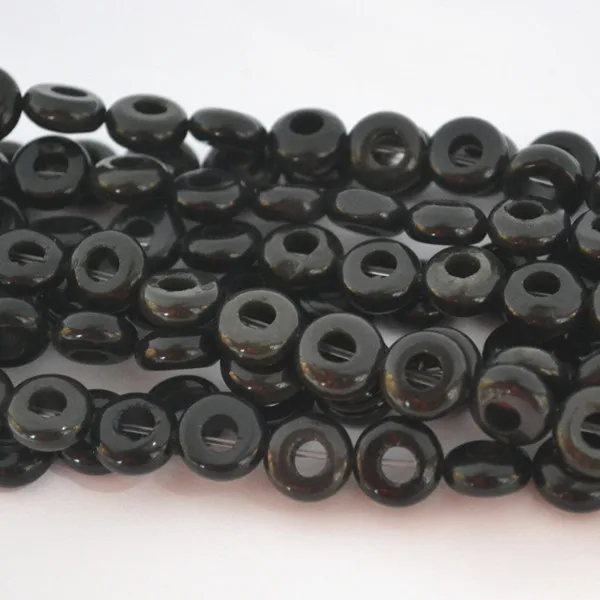 Black Onyx Модные плоские бусины из натурального камня, много цветов, большое отверстие, хорошее качество, 10 мм* 10 мм* 4 мм, 38 шт., DIY ювелирные аксессуары - Цвет: Black Onyx