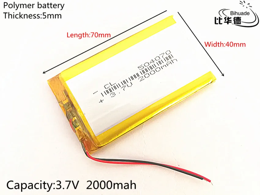 

Liter energy battery 1pcs/lot Polymer 2000mah 3.7V 504070 smart home Li-ion battery for dvr GPS mp3 mp4