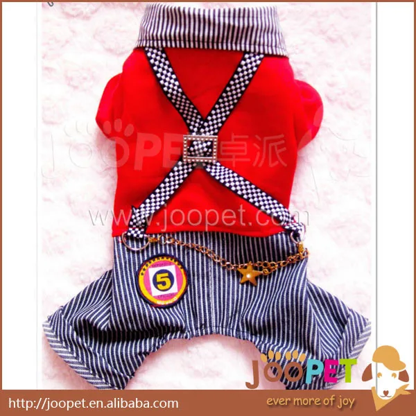 Мода красный 100% хлопок собака комбинезон полоса одежда для питомцев джинсы щенок