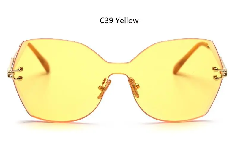 C39 yellow Солнцезащитные очки без оправы женские роскошные брендовые прозрачные желтые розовые Солнцезащитные очки женские модные дизайнерские большие тени черные - Цвет линз: C39 yellow