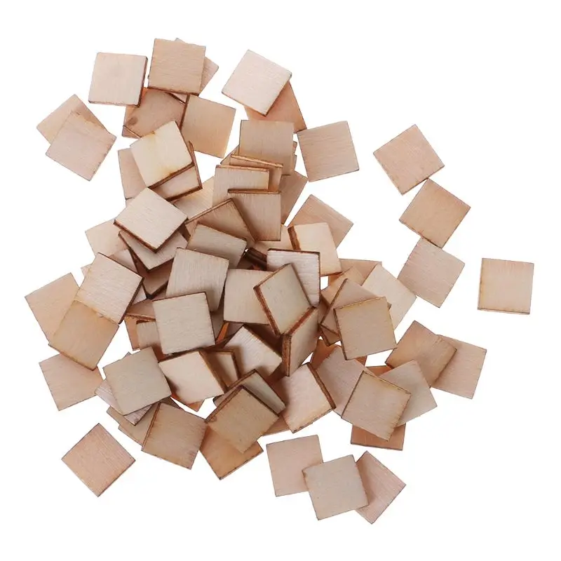 100 шт. лазерная резка дерева квадратном каблуке украшение в виде деревянных Форма