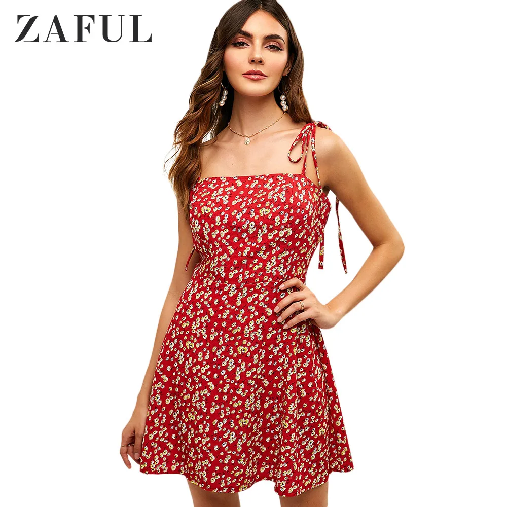 ZAFUL/мини сарафан на бретельках с цветочным узором и завязками маленький