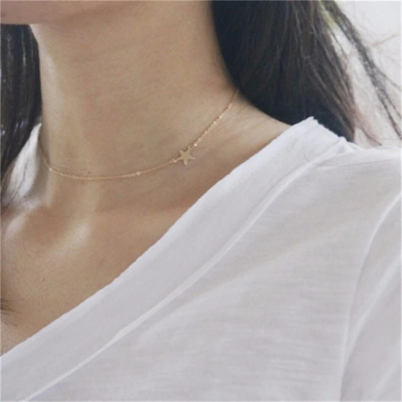 Изящное боковое крошечная звезда ожерелье. Элегантные темпераментные женские