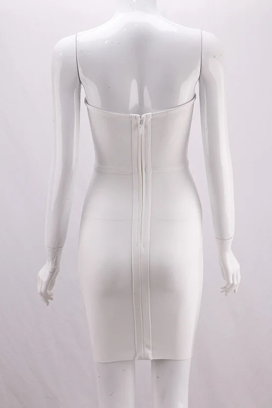 

High Quality Celebrity Black White Strapless Mini Rayon Bandage Dress Party Bodycon Dress