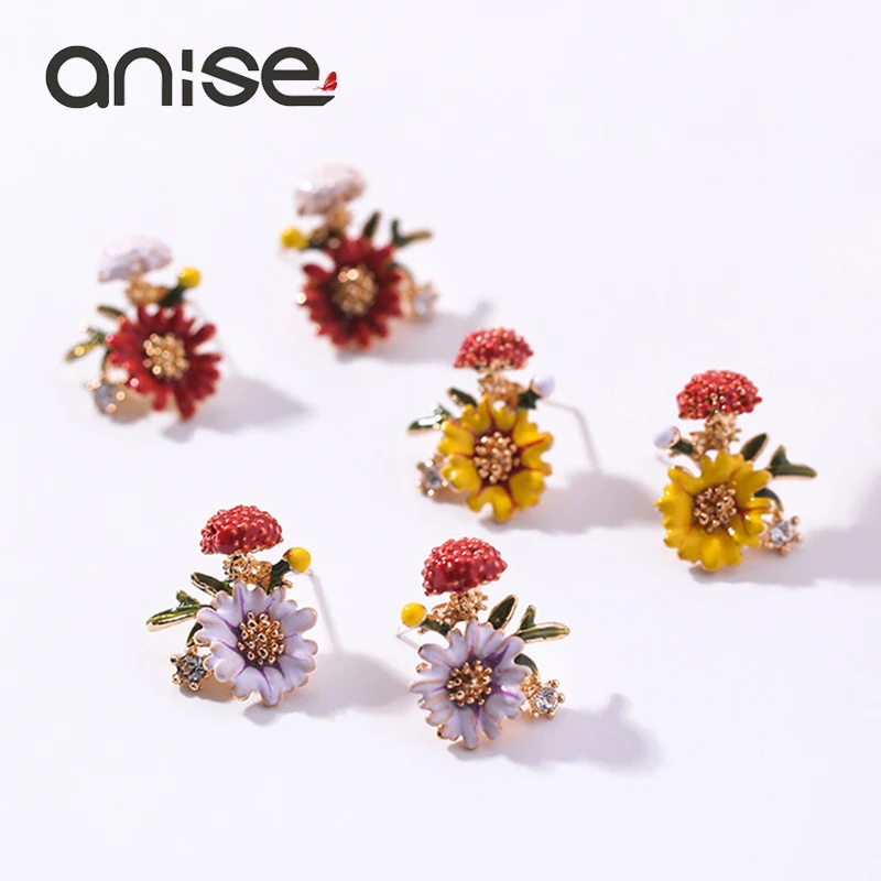 Женские винтажные эмалированные серьги гвоздики Anise цветные в форме грибов и