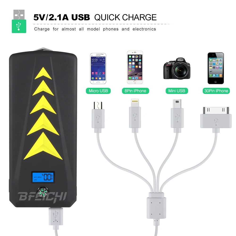 Портативный автомобильный внешний аккумулятор 12 В Мощность 18000 мАч запуск а/пик А